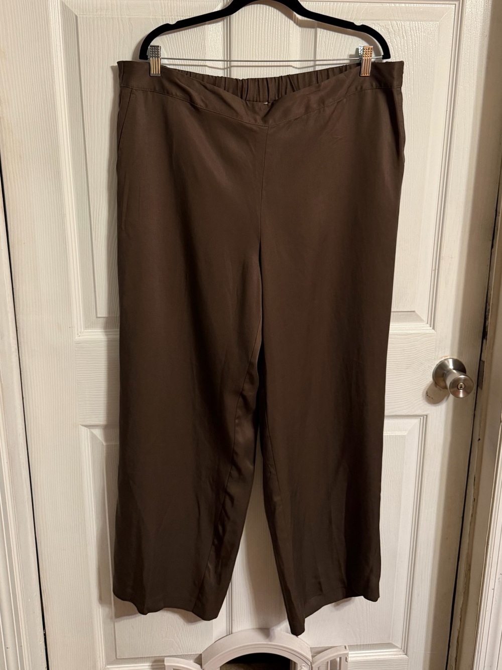 Elastic wide leg flowy tencel dress trouser pant with pockets & zipper career